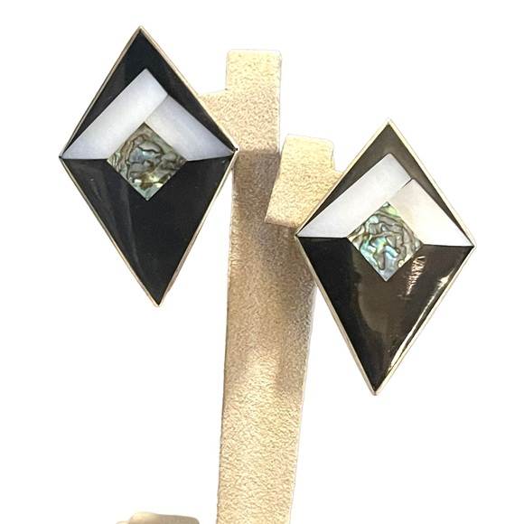 Vintage 1980s Alpaca Mexico Inlay earrings - Picture 1 of 7